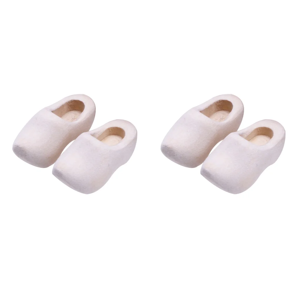 4 Pcs Mini Wooden Shoes Blank House Craft Decoration Miniature Home Klompen for Accessories Simulation