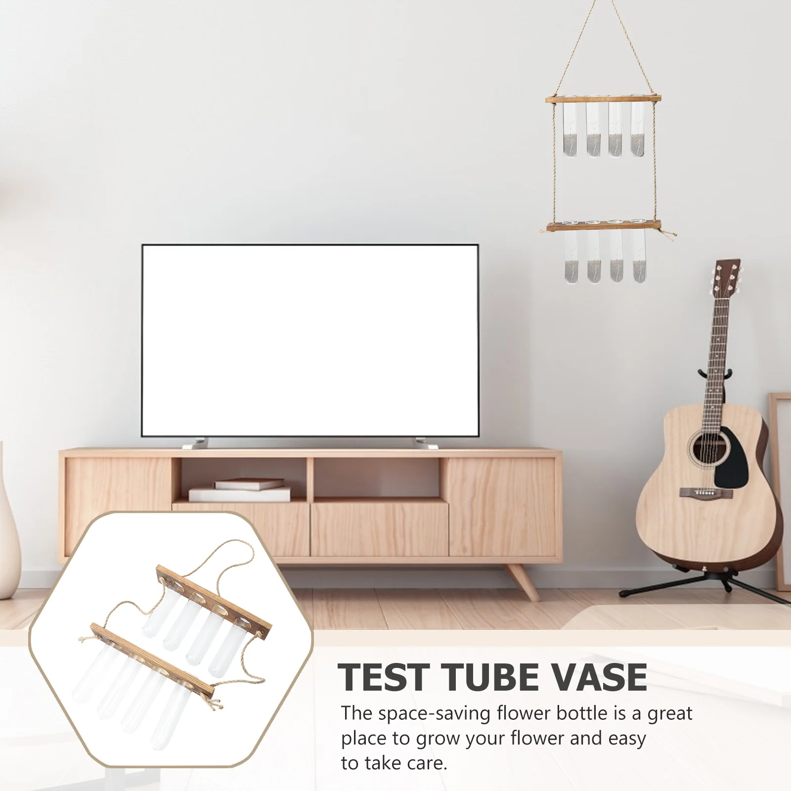 

1Set Water Culture Glass Vase Hanging Plant Container with Wooden Bracket Lightweight Decorative Terrarium for Living Room