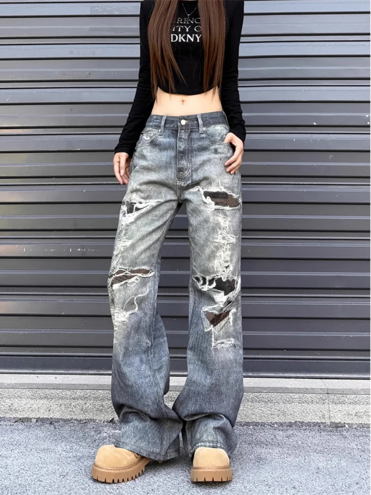 

Джинсы прямого кроя в американском ретро-стиле с 3D-цифровым принтом для мужчин и женщин, уникальный дизайн, длинные брюки, повседневная одежда на все сезоны