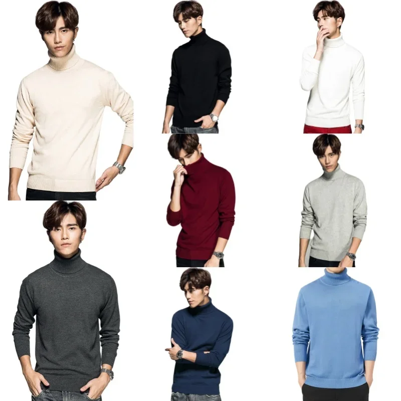 

Pop New Casual Turtleneck Sweatwear Woolen Mens Winter Outdoor Tops Men's High Neck Sweater Solid Color Pullover Knitted Warm