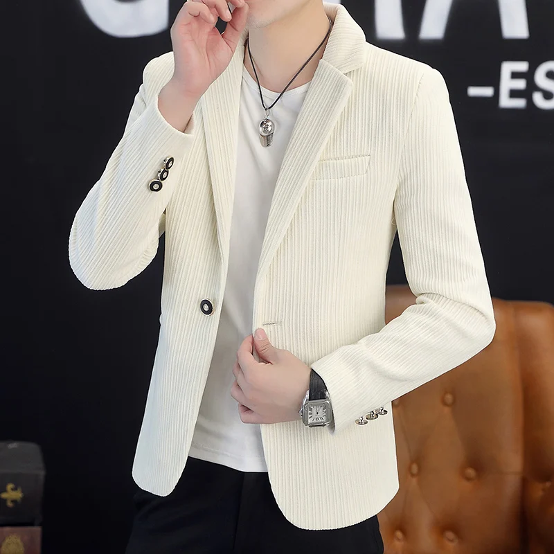 

Casual Corduroy Men's Suit Jaet Slim Fit Busin Leisure Outerwear Single Button High End Faion Autumn Spring Season