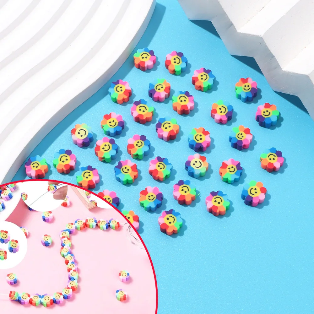 50/200 peças contas de argila de polímero em forma de flor, sortimento de contas e contas, pulseiras diy, brincos, acessórios de decoração de praia