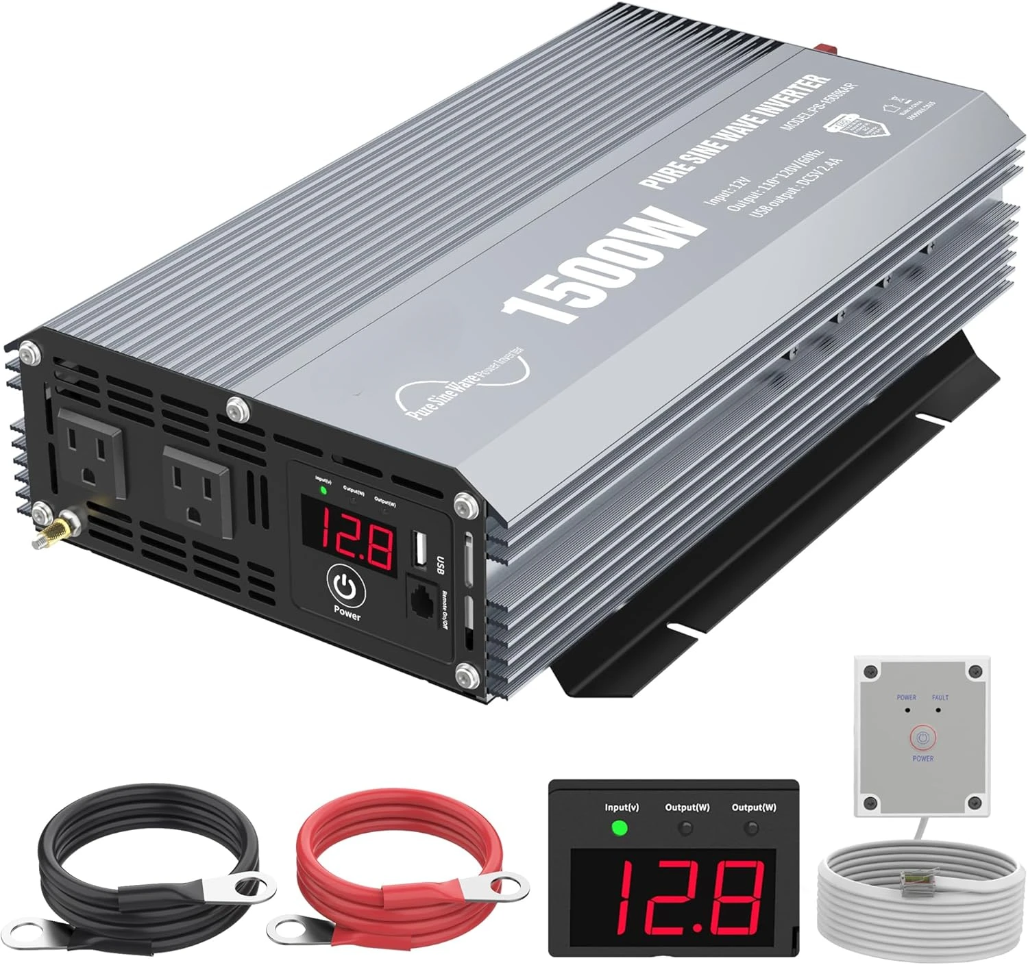 2200W Pure Sine Wave Power Inverter 12V DC to 110V 120V AC with 20A Solar Charge Control Lithium Battery Compatible and Remote