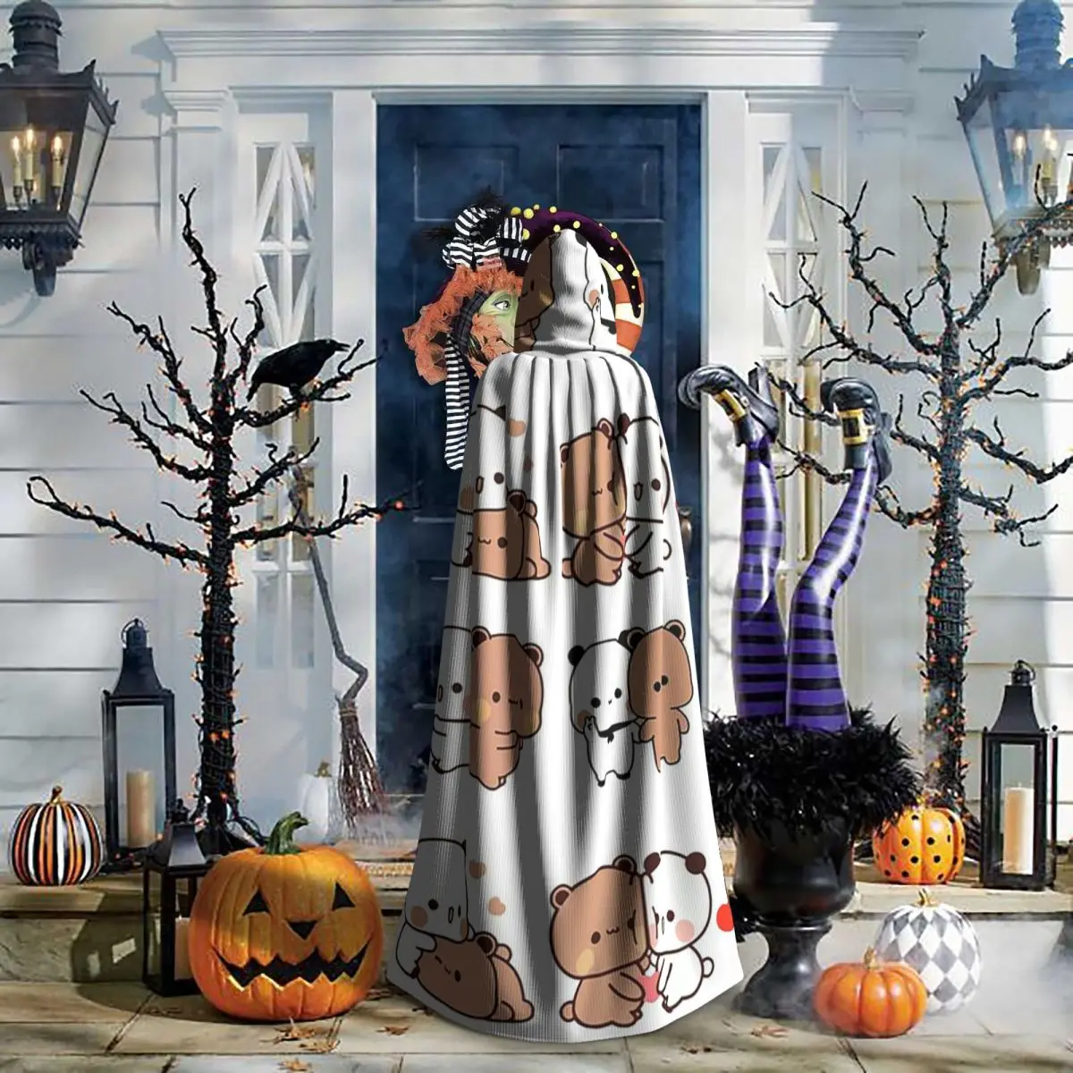 

Длинный плащ с капюшоном Bubu Dudu Bear And Panda, средневековый костюм ведьмы, накидка для косплея, накидка на Хэллоуин, вампир, для взрослых, унисекс