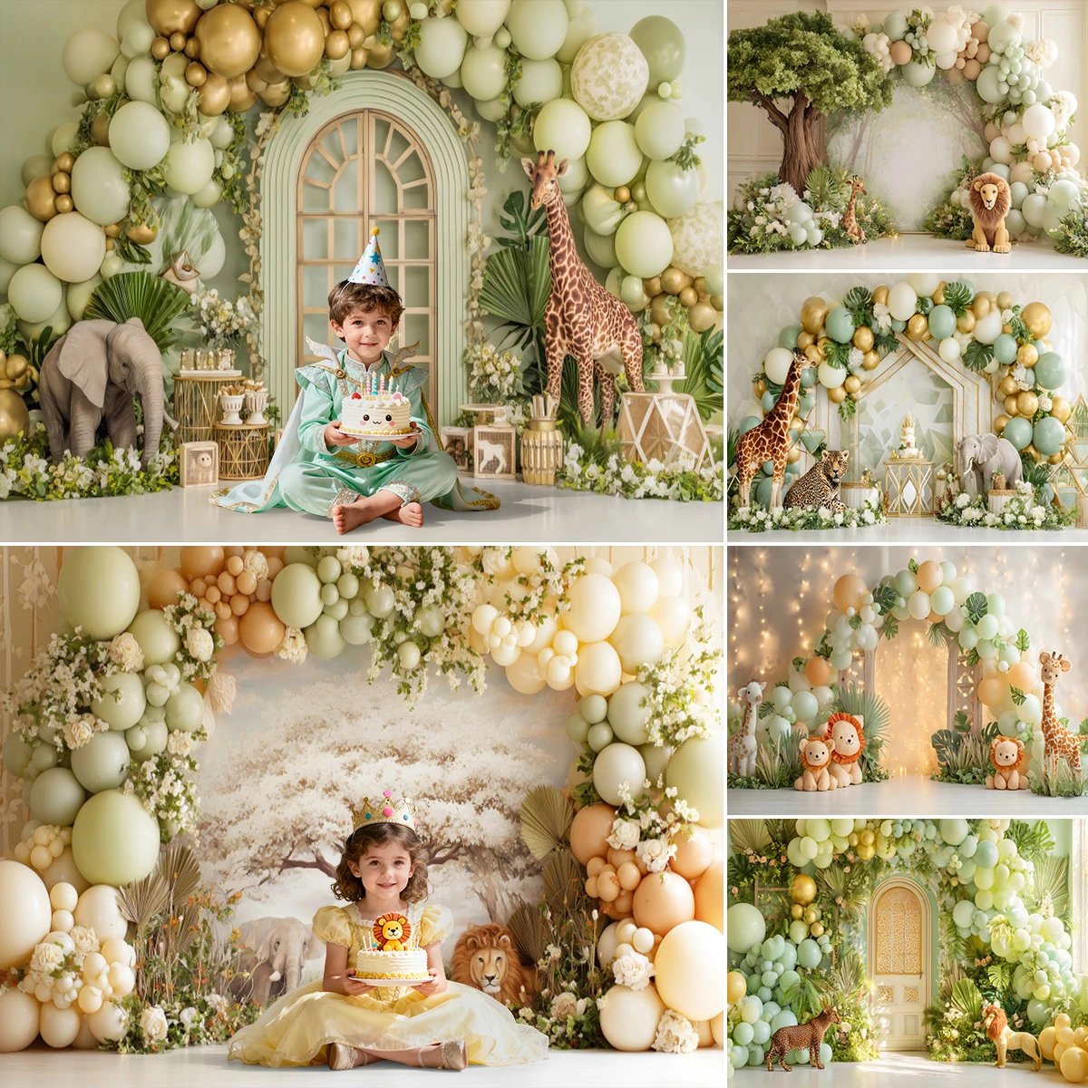 

Safari Birthday Party Photography Background Baby Shower Arch Balloons Jungle Animals Children Portraits Photo Backdrop Props