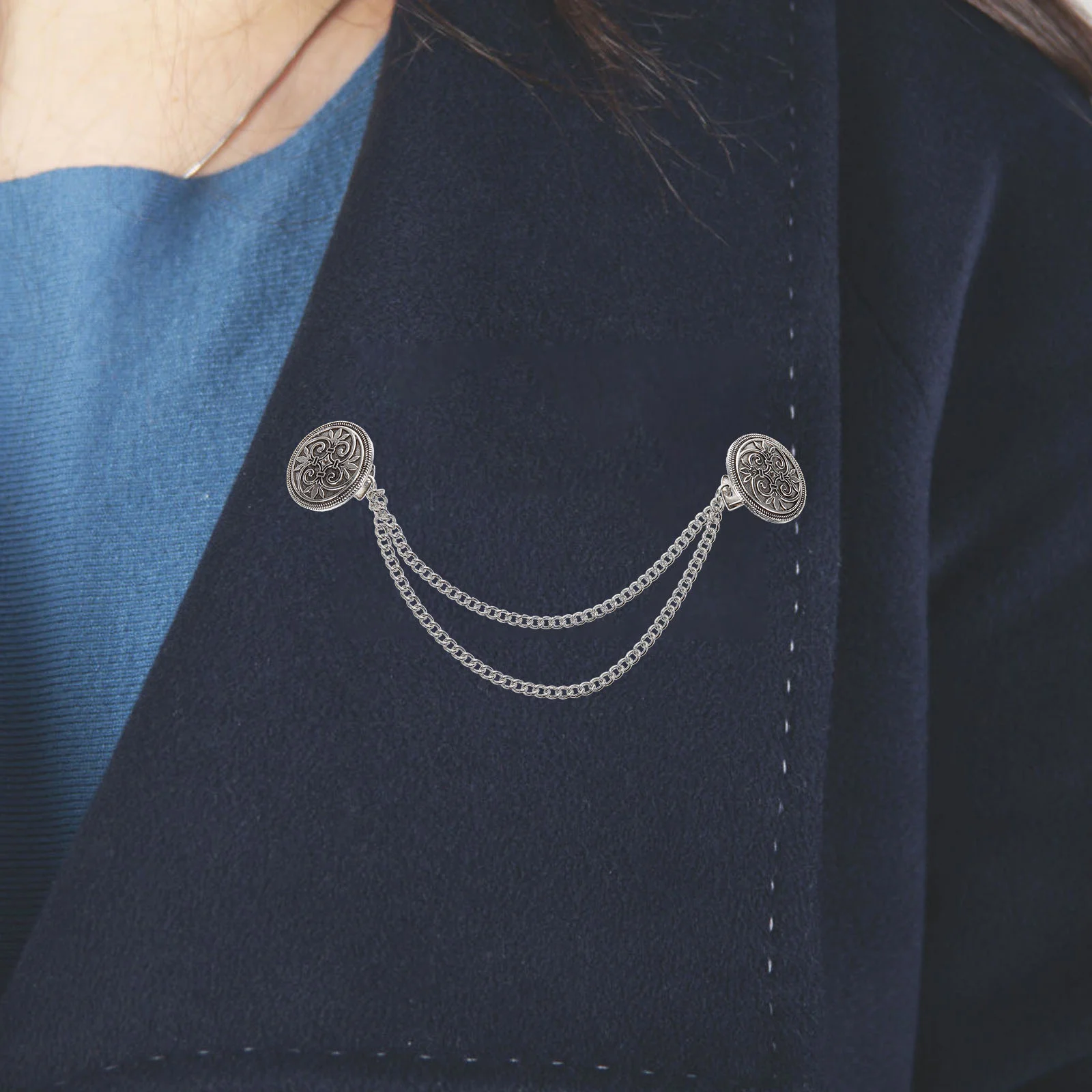 

Retro Sweater Shawl Chain Clip Suit Brooch Collar Tassel High-end Banquet Cardigan Women's Sweaters