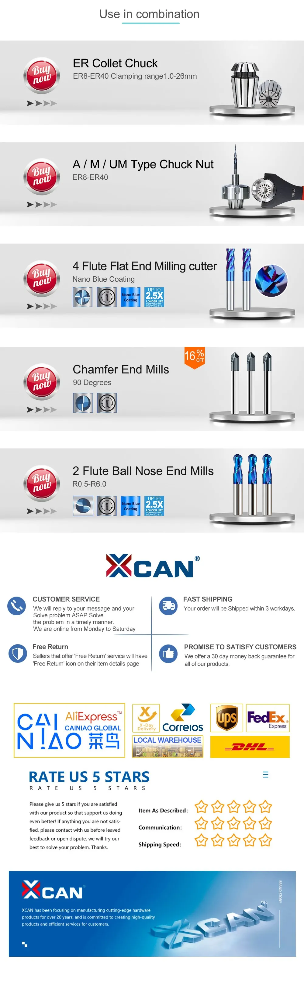 XCAN 3,175 Schaft Ball Nase Fräsen Cutter 0,8-3,175mm Durchmesser CNC Router Bit Hartmetall-schaftfräser für Holzbearbeitung fräsen Werkzeuge – Detail 5