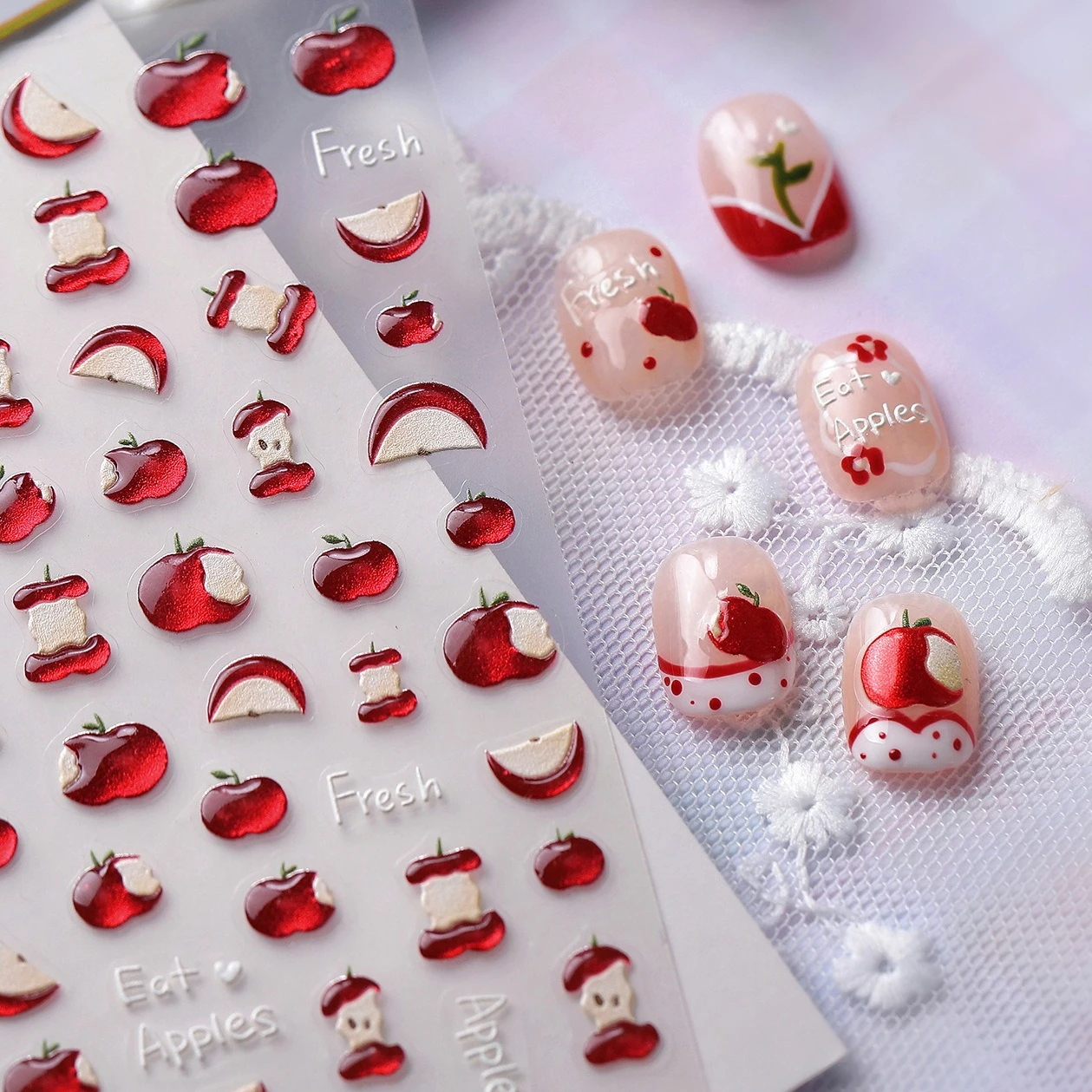 Atraente maçã toothsome corte de frutas geléia limão cereja morango uva pêra auto adesivo arte do prego adesivos manicure decalque
