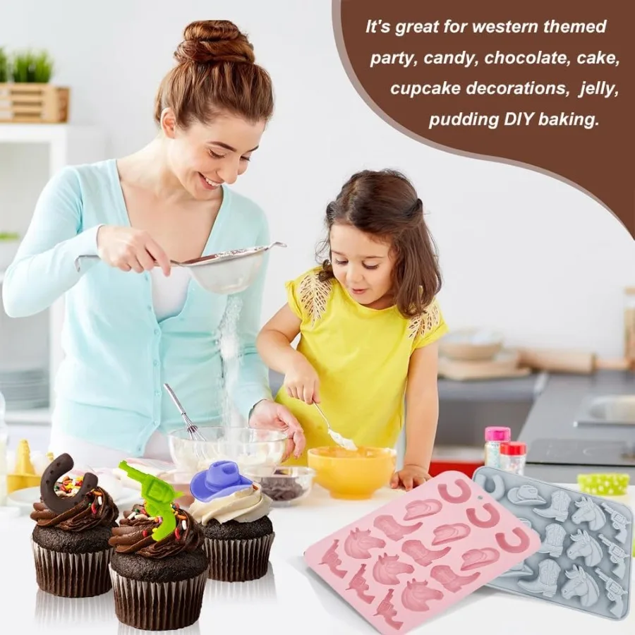 2 حزمة كاوبوي الشوكولاته قوالب السيليكون ثلاثية الأبعاد الغربية تحت عنوان الخبز قالب صينية لتقوم بها بنفسك أداة الخبز مع قبعة رعاة البقر التمهيد الحصان ل Choco