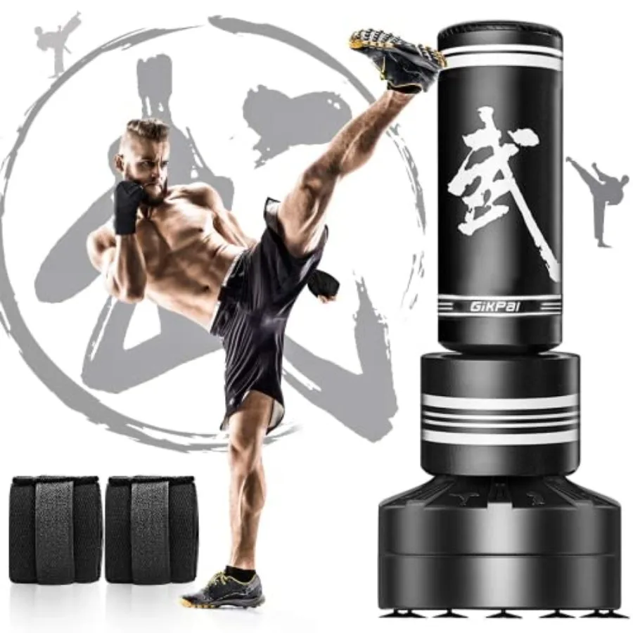 Freestanding Punching Bag for Home Office Kickboxing: 67'' Heavy-Duty PVC Black Bag with Included Boxing Gloves No Spring Low-N