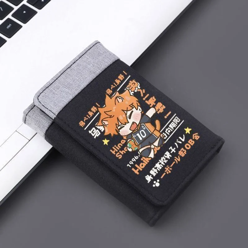Japanische Cartoon-Haikyuu-Leinwand-Anime-Geldbörse für Studenten, Jungen und Mädchen, dreifach gefalteter RFID-blockierender Kartenhalter, Mini-Geldbörse, kurze Geldklammer
