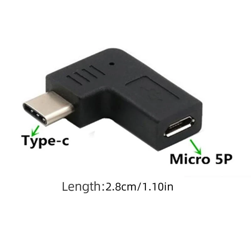 83CE 90 Degree Micro USB Input Type C Output Adapter Female to Male Connector Converter Support and Data Transfer