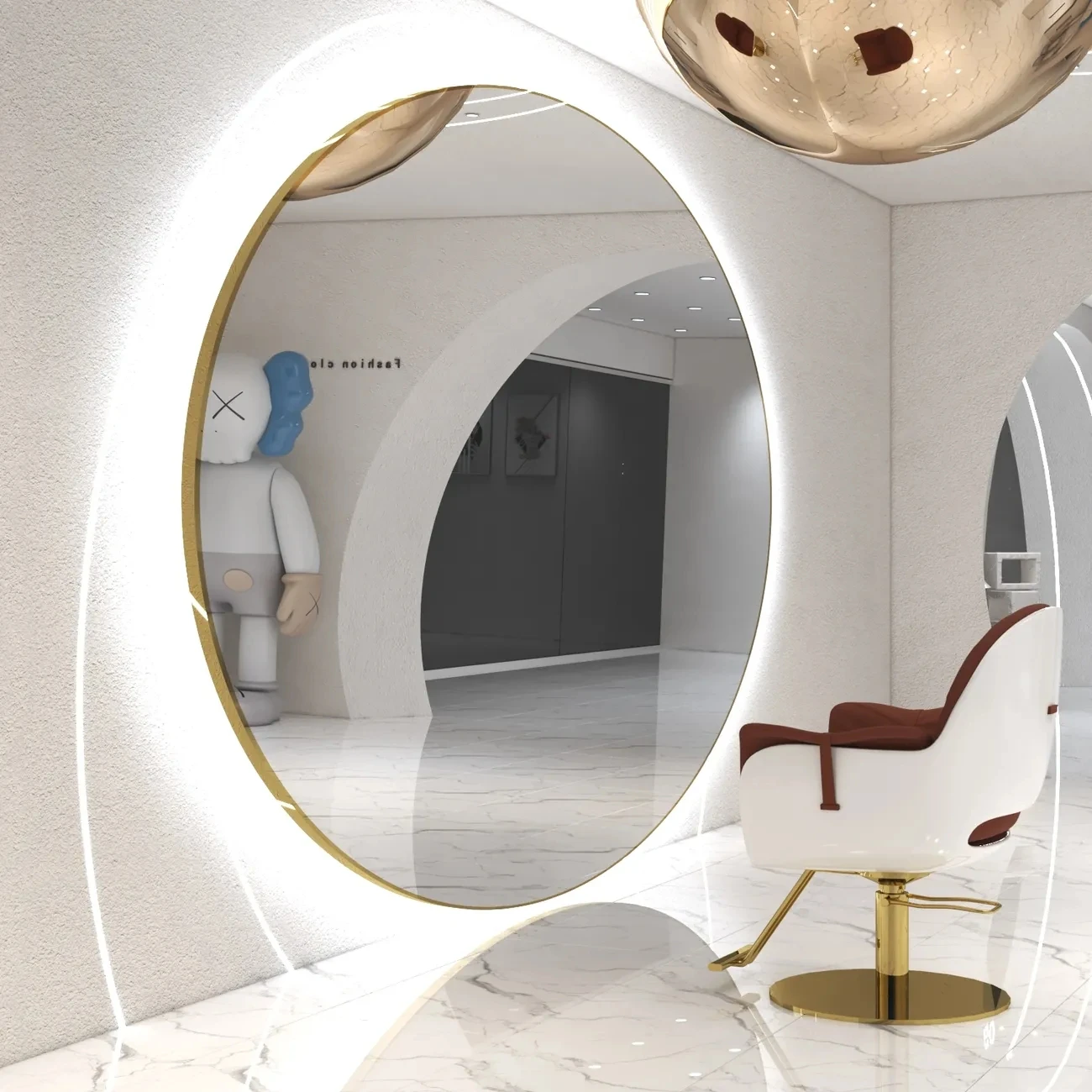 

High definition hair salon special perm and dyeing mirror hair customization oversized round mirror metal frame