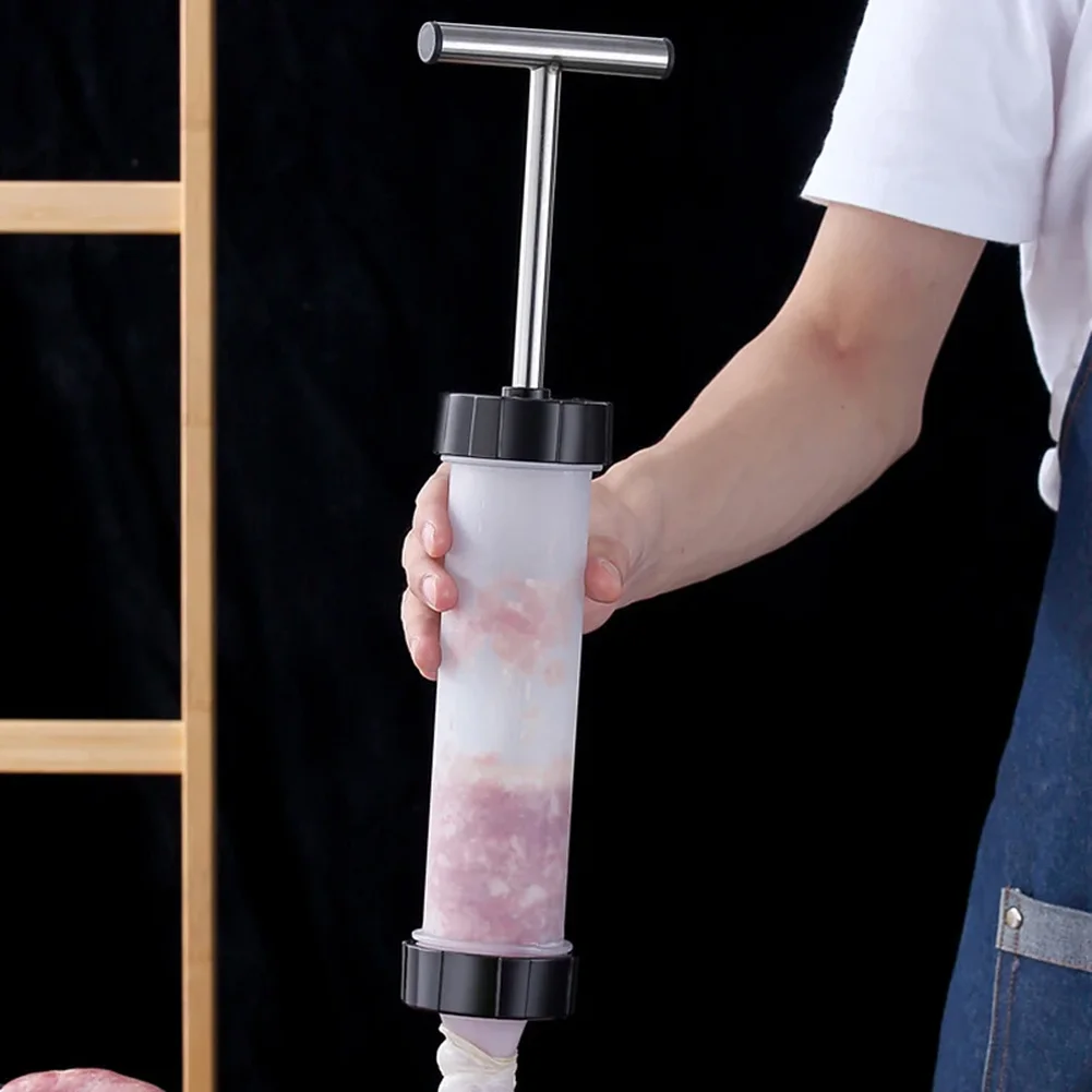 Manual Sausage Stuffer Hand Operated Sausage Maker Compact for Home Use Compatible with Natural Casings 3 Nozzles 23mm 19mm 15mm