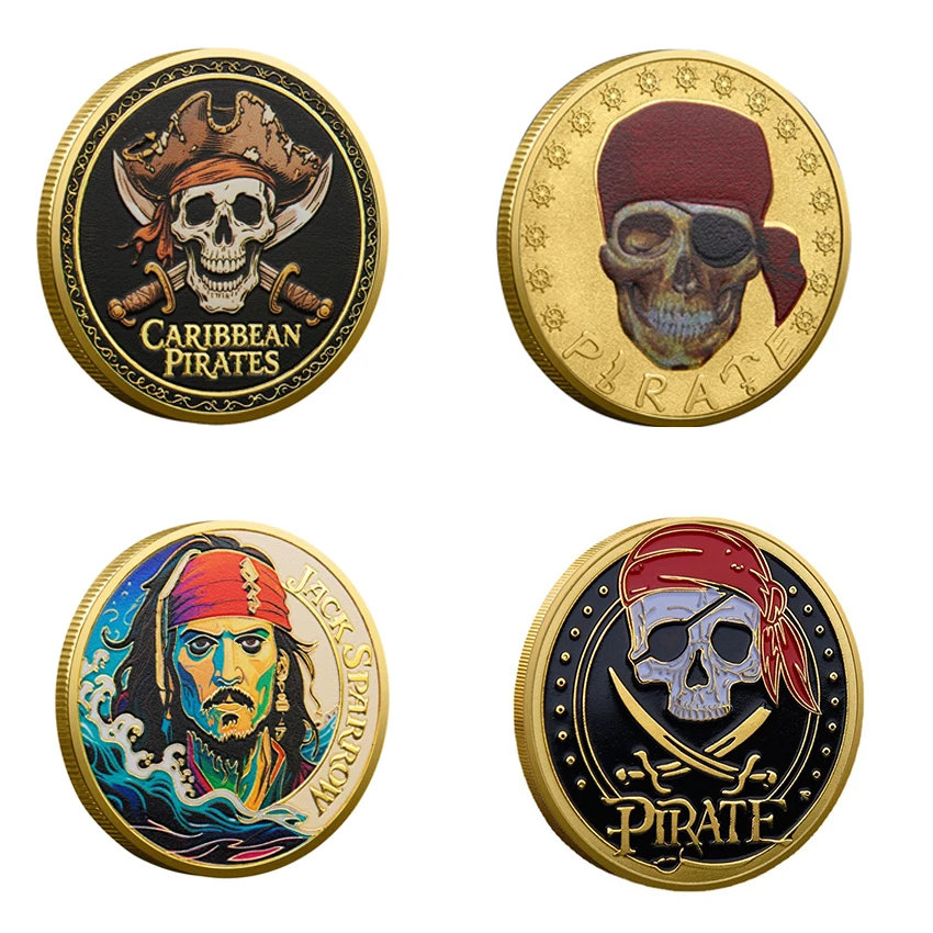 القراصنة الكاريبي عملة تذكارية تذكارية سفينة القراصنة عملة الجمجمة جاك الكابتن جمع عملة