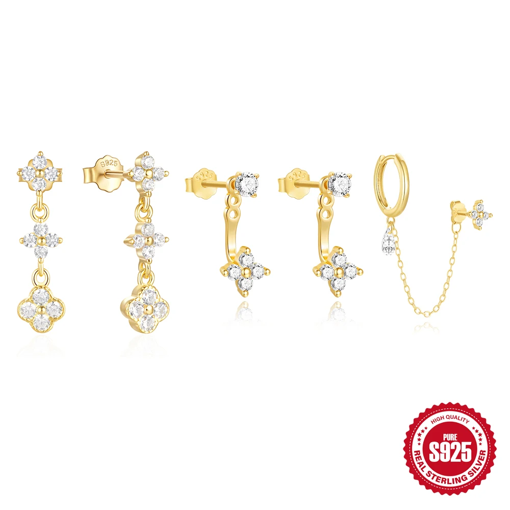 

ROXI S925 Sterling Silver Petals Stud Earring Microinlaid Colorful Cubic Zirconia Chain Tassel Earrings For Women Dangle Earring