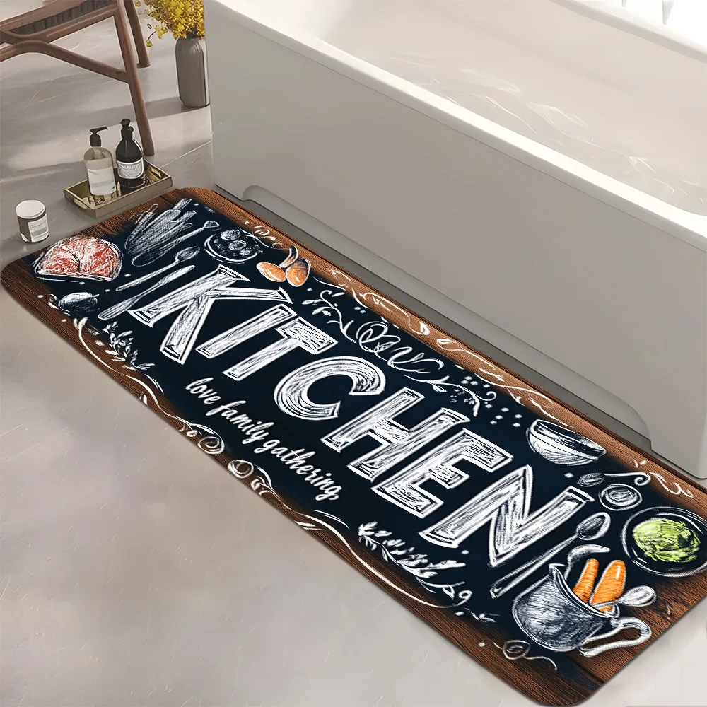 Vintage Black Chalkboard Kitchen Tool Sketch Long Runner Rug, washable carpet, food decor for kitchen indoor floor space