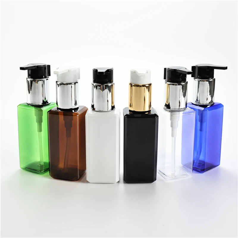 

New Arrival 120ml x 40 Square Plastic Bottles With Anodized Aluminum Lotion Pump Shower Gel Shampoo Empty Cosmetic Containers