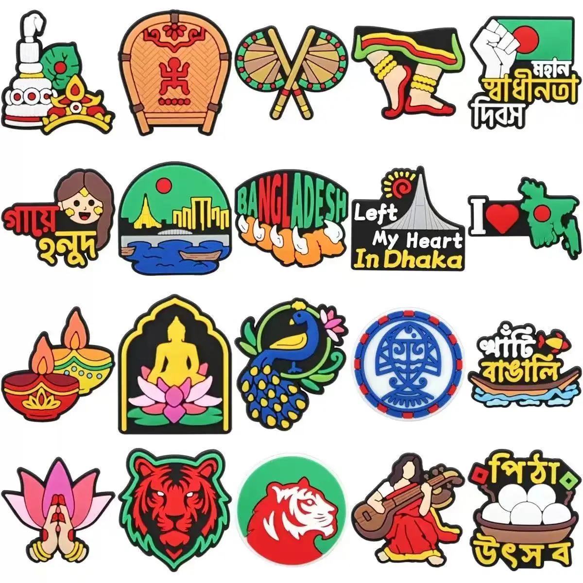 20/40pcs Bangladesh Themed PVC Shoe Charms National Culture Pattern Clog Decor DIY Shoe Accessories for Party Favors