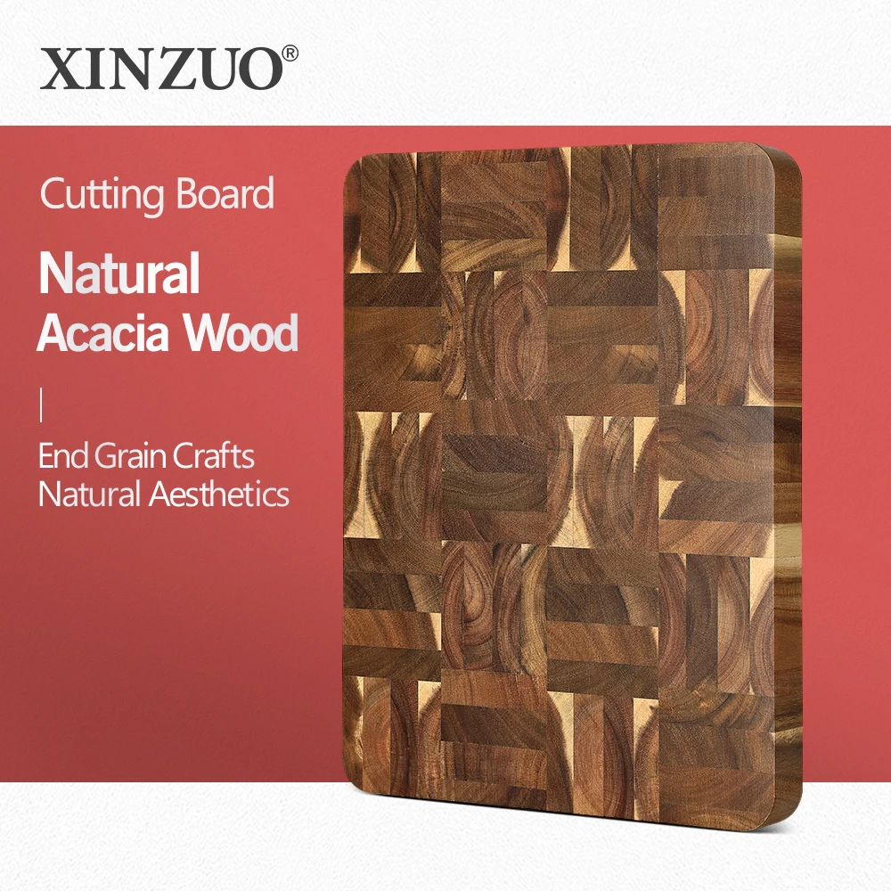 

XINZUO New Product 41*31*4.2cm End Grain Cutting Board Acacia Wood Chopping Meat And Vegetables Seamless Stitching