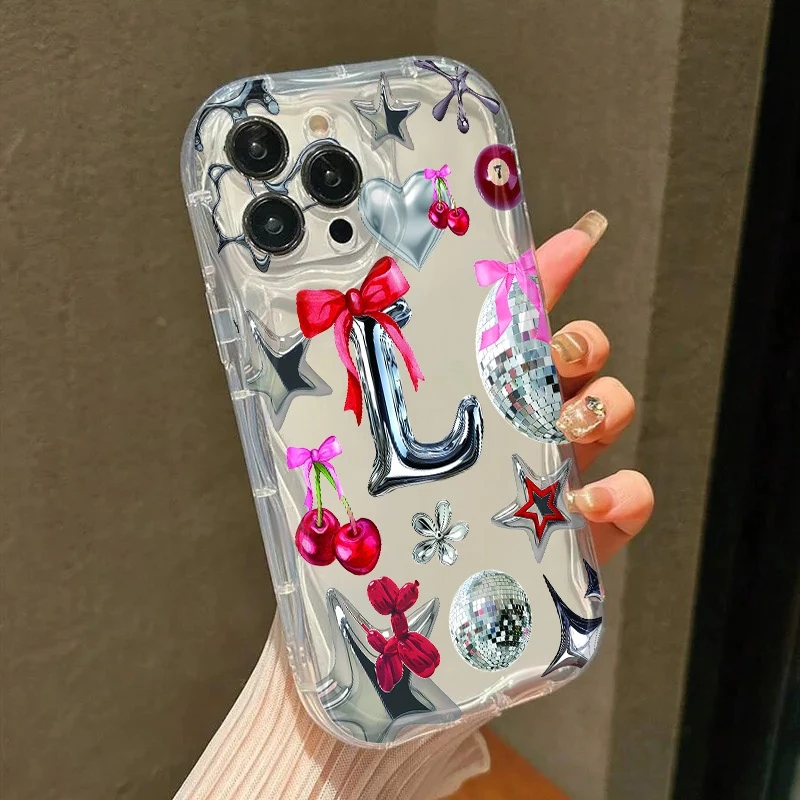 Letter L Bow Cherry Pattern Case For Samsung Galaxy A26 A25 A24 A16 A36 A56 A55 A53 A54 S25 Ultra S24 FE S23 Plus S22 S21 Cover