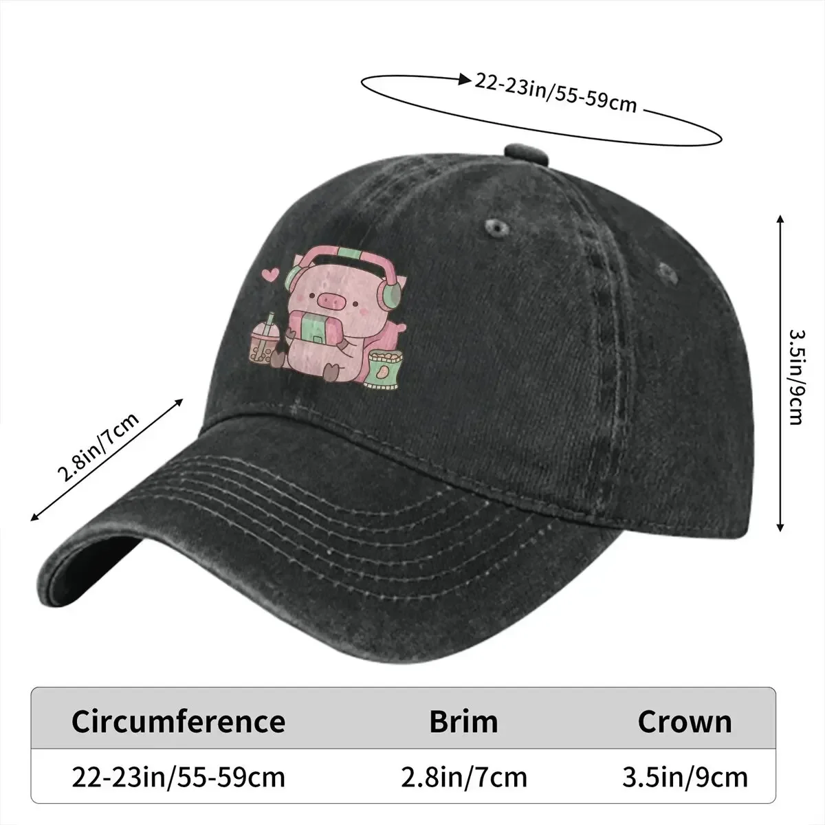 Washed Men's Baseball Cap Cute Little Piggy Gamer With Headphones Trucker Snapback Caps Dad Hat Pig Animal GuIfHats