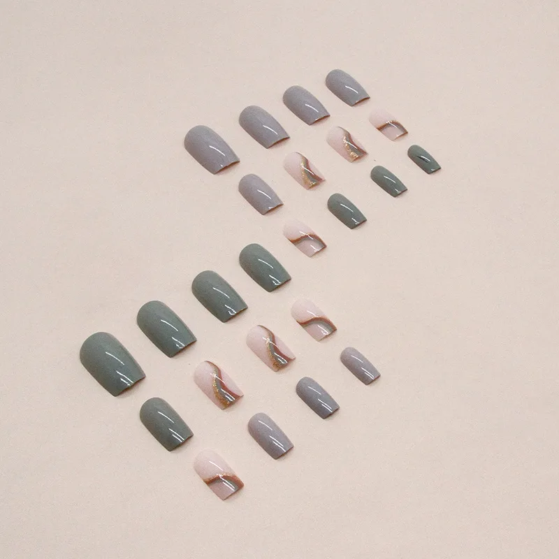 24 pieces of short square press on nails, simple and fashionable fake nails with 1 nail glue and 1 nail file  w1059