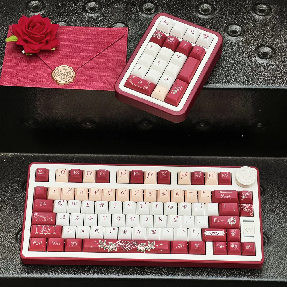 Red Rose Keycap DIY Keyboard 138 Keys/Sets Cherry Profile ISO Key Caps 5 Side DYE Sublimation For Gateron Outemu TTC MX Switches