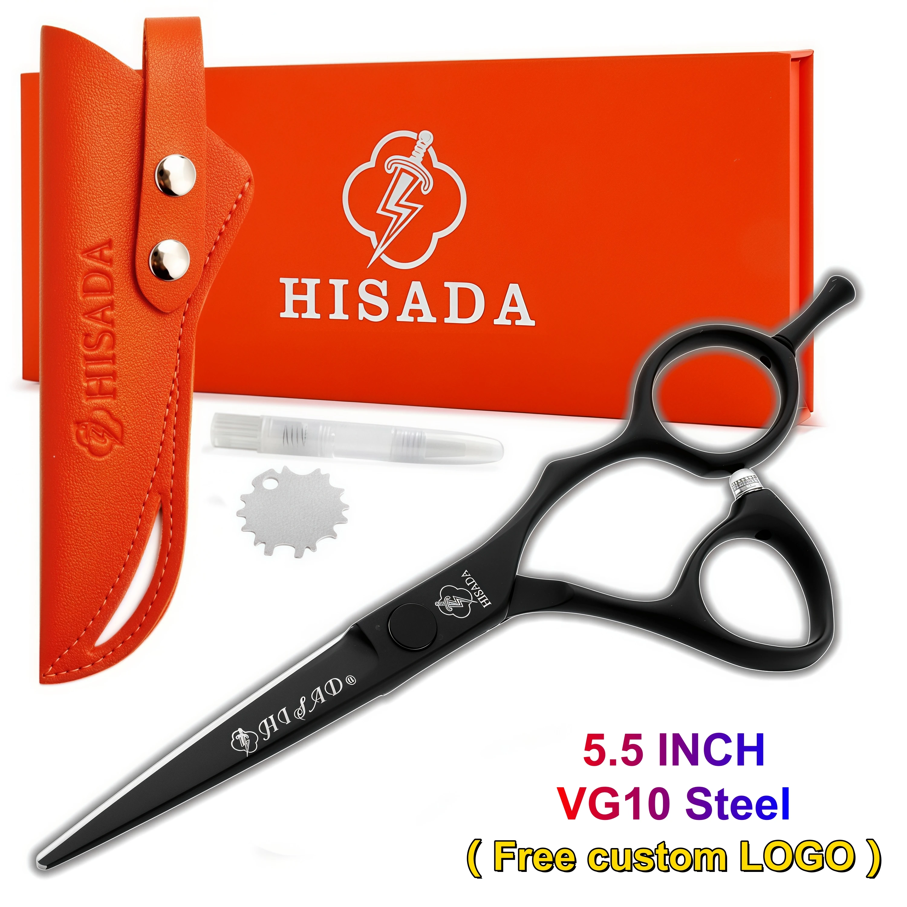 

HISADA barber scissors Japanese handmade VG10 material hair scissors 5.5-inch black professional barber shop barber accessories