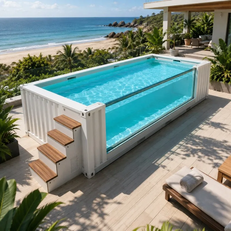 Shipping Container Swimming Pool Compact Modular Style Backyard Outdoor Landscape Customized Window Position
