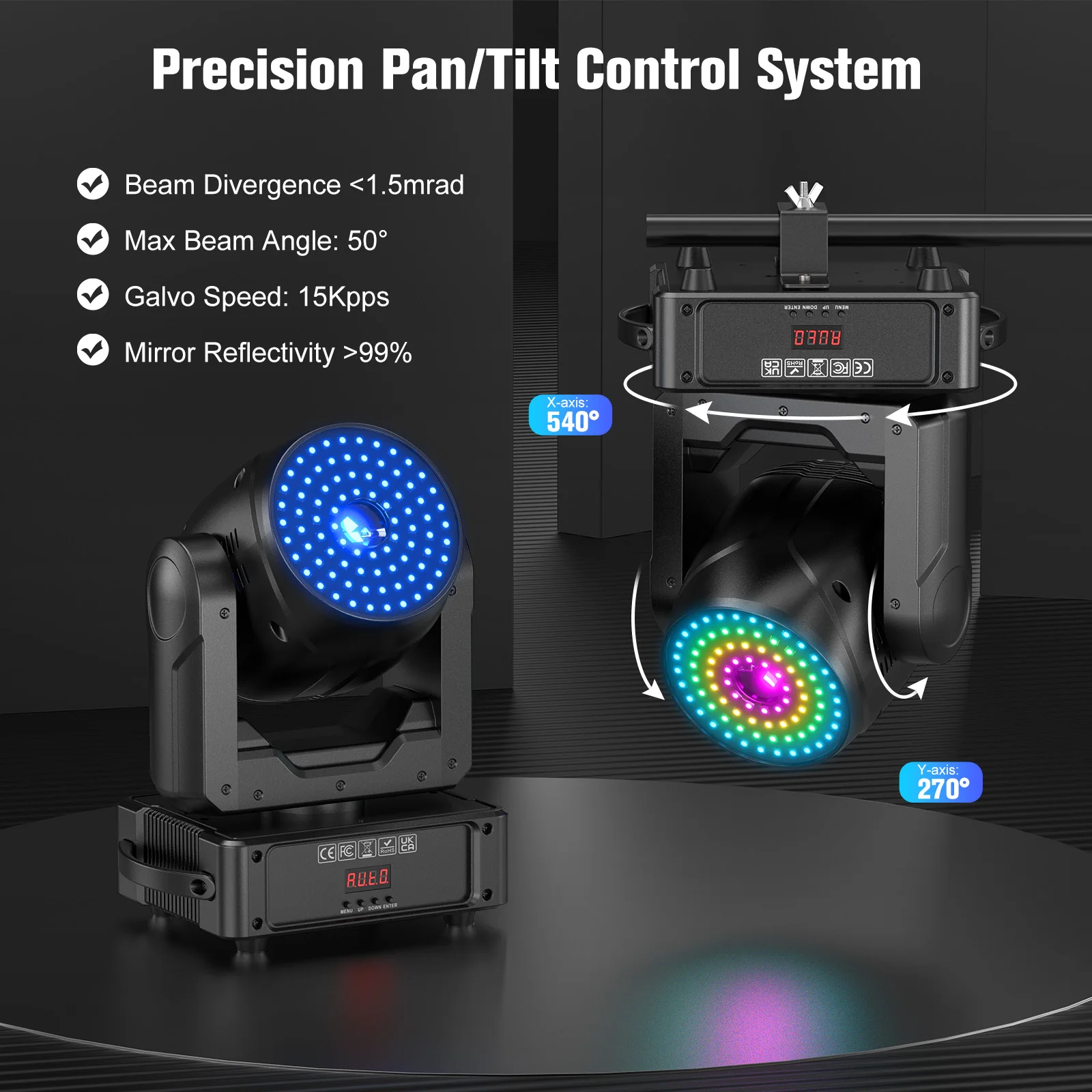 DayFlicker 120W RGB Projector with Bluetooth APP DMX512  Voice Control 28CH For DJParties Stages Bars With 100+ Dynamic Effects