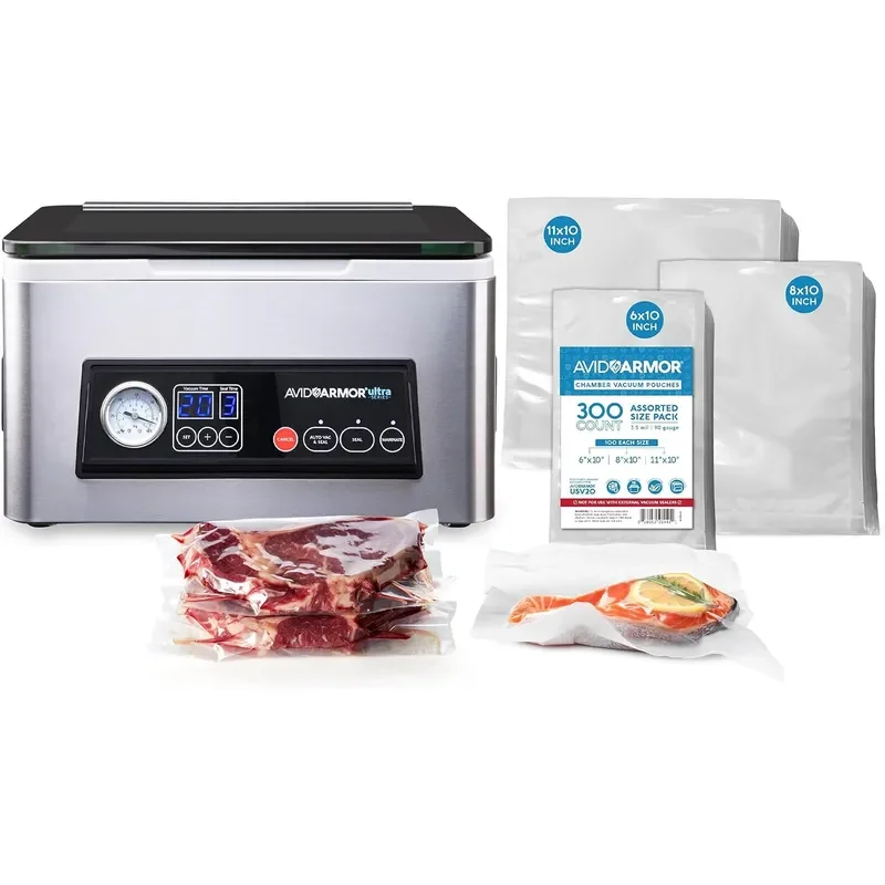 USV20 Ultra Series Chamber Vacuum Sealer Machine with Removable 11.5-Inch Bar for Wet Foods and Meat plus 300 Pre-Cut