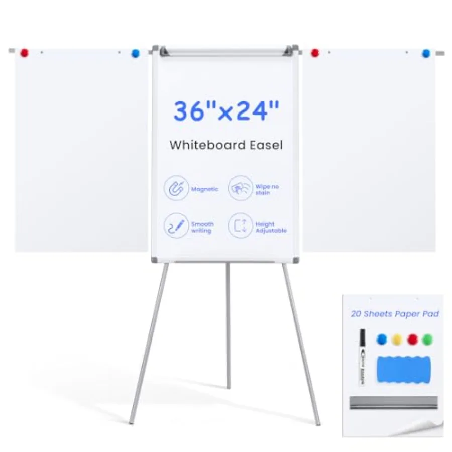 

Flip Chart Easel, Magnetic Dry Erase Board with Stand for Office Classroom Home School, Extended Display Arms and Adjustable He