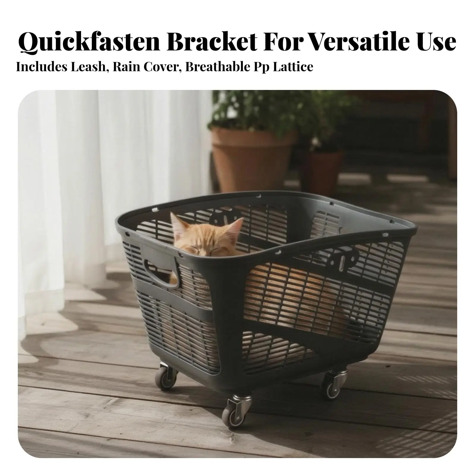 Sturdy PP Plastic Rear Basket for Bicycle with Caster Wheels and Cover