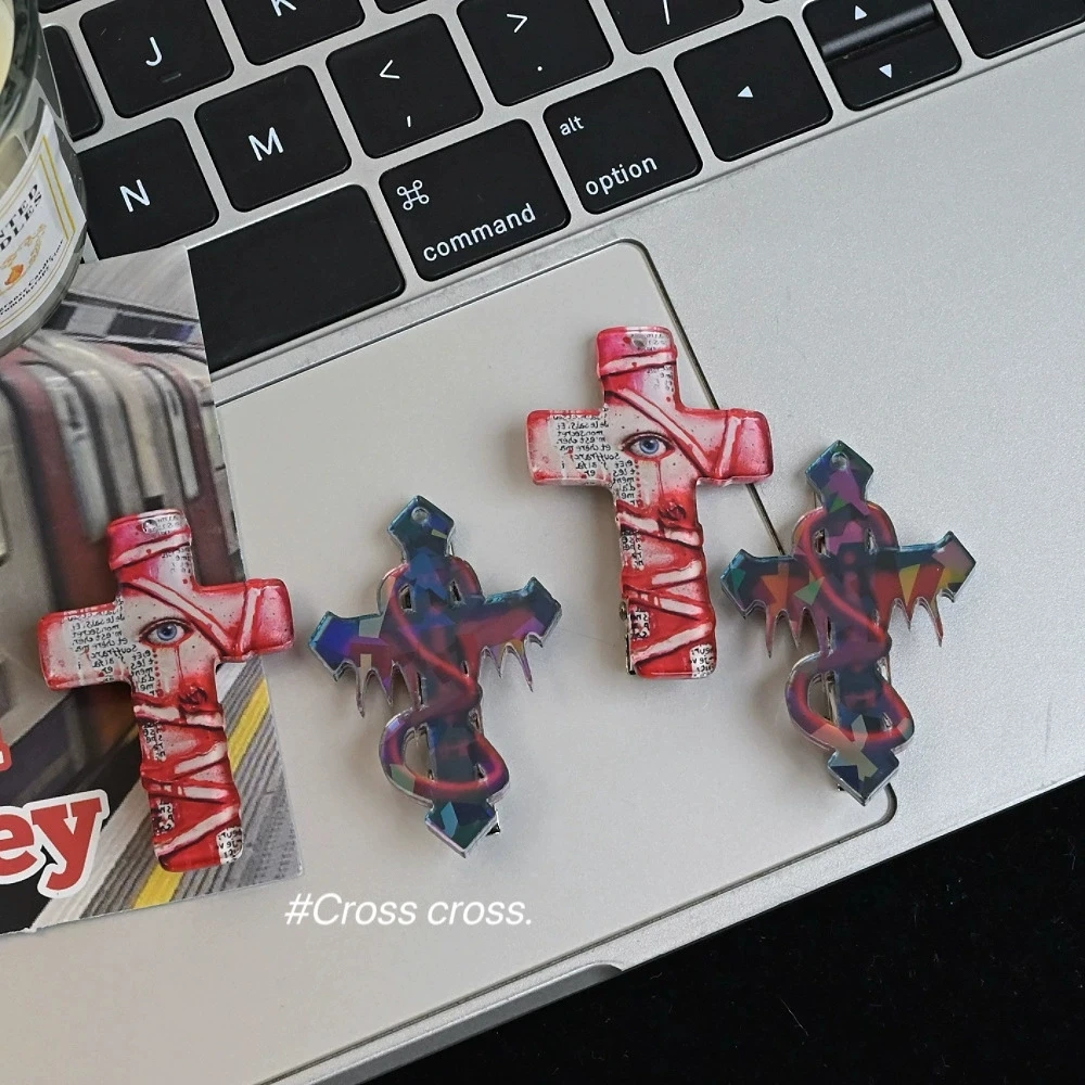 Gothic Punk Cross Hair Clip Subculture Y2k Horror Bloodstain Hairpin Rock Fashion Acrylic Headwear Halloween Hair Accessory