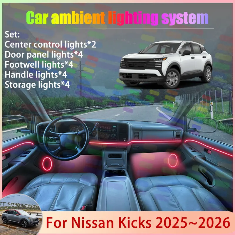 

For Nissan Kicks 2025 2026 P16 MK2 2th 2/18 in 1 Car Atmosphere Light Lamp RGB Shade Ensemble Streamer Atmosphere Set Auto Parts