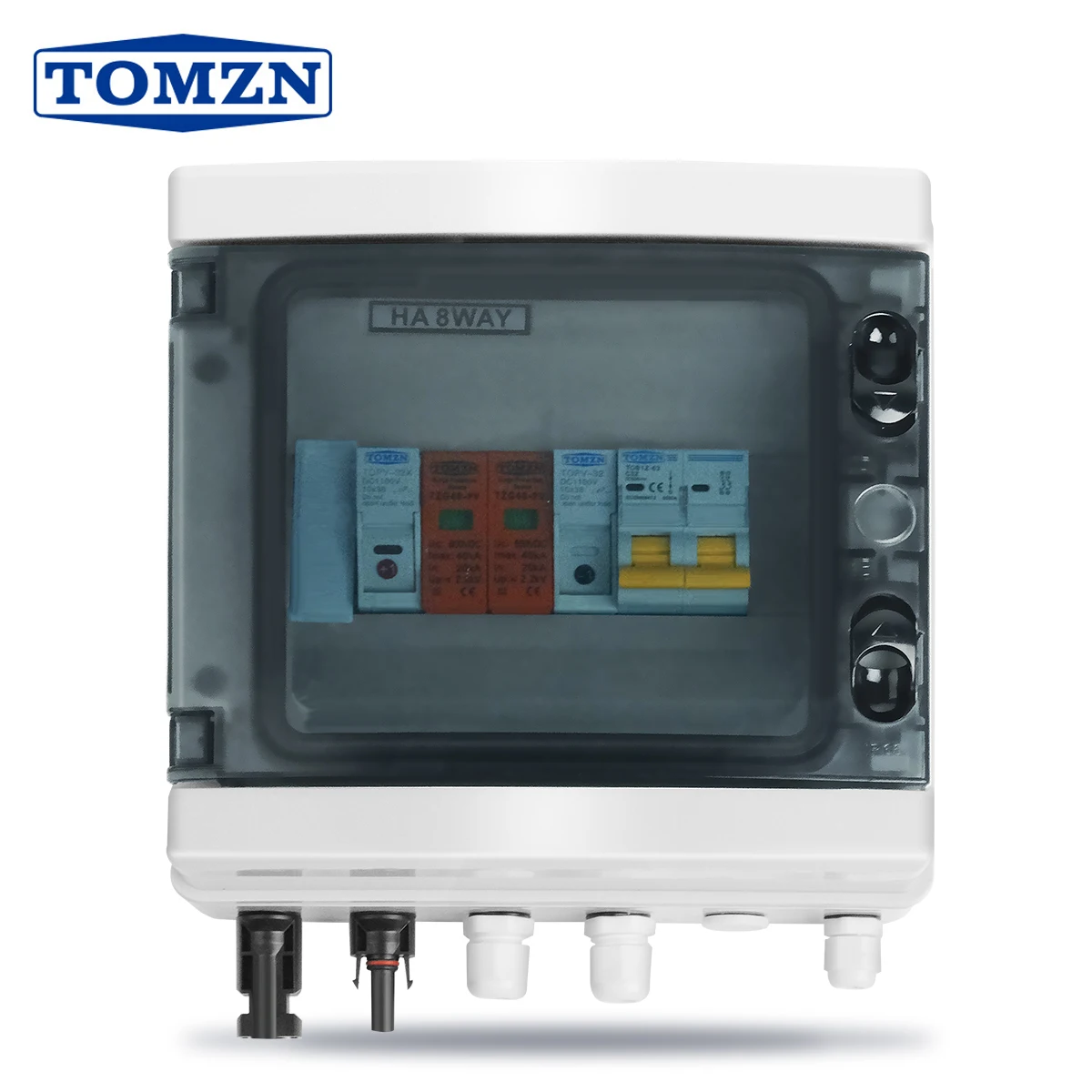 TOMZN Solar photovoltaic PV Combiner Box With Lightning Protection 1 input 1 out DC 600V Fuse MCB SPD Waterproof Box IP65