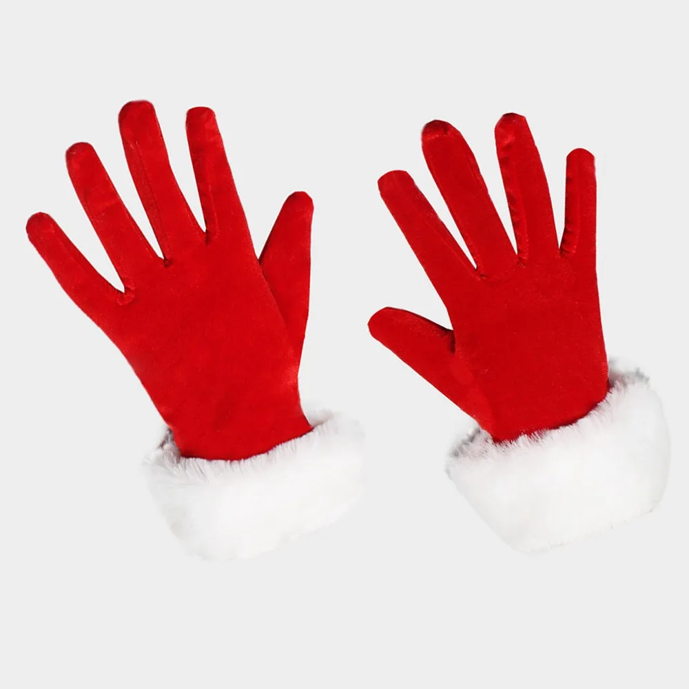 

New White Fur Santa Claus Gloves Short Furry Wool Gloves Thicken Windproof Christmas Gloves Festive