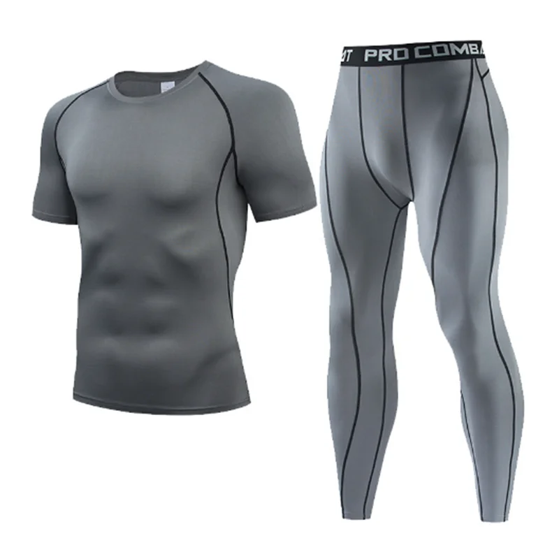 

Men's Compression Sportswear Suit GYM Tight Sports Yoga Sets Workout Jogging MMA Fitness Clothing Tracksuit Pants Sporting 2-pcs