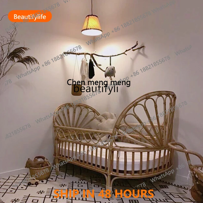 

Northern European Cradle Rattan Bed Safe Edge Natural Indonesian Rattan Bed Rattan FurnitureFH H