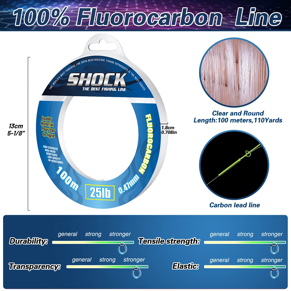 ZUKIBO Shock Leader Line 200M 100M 50M 100% Fluorocarbon Fishing Line High Strength Wear Resistance Japan Matrial Fishing Line