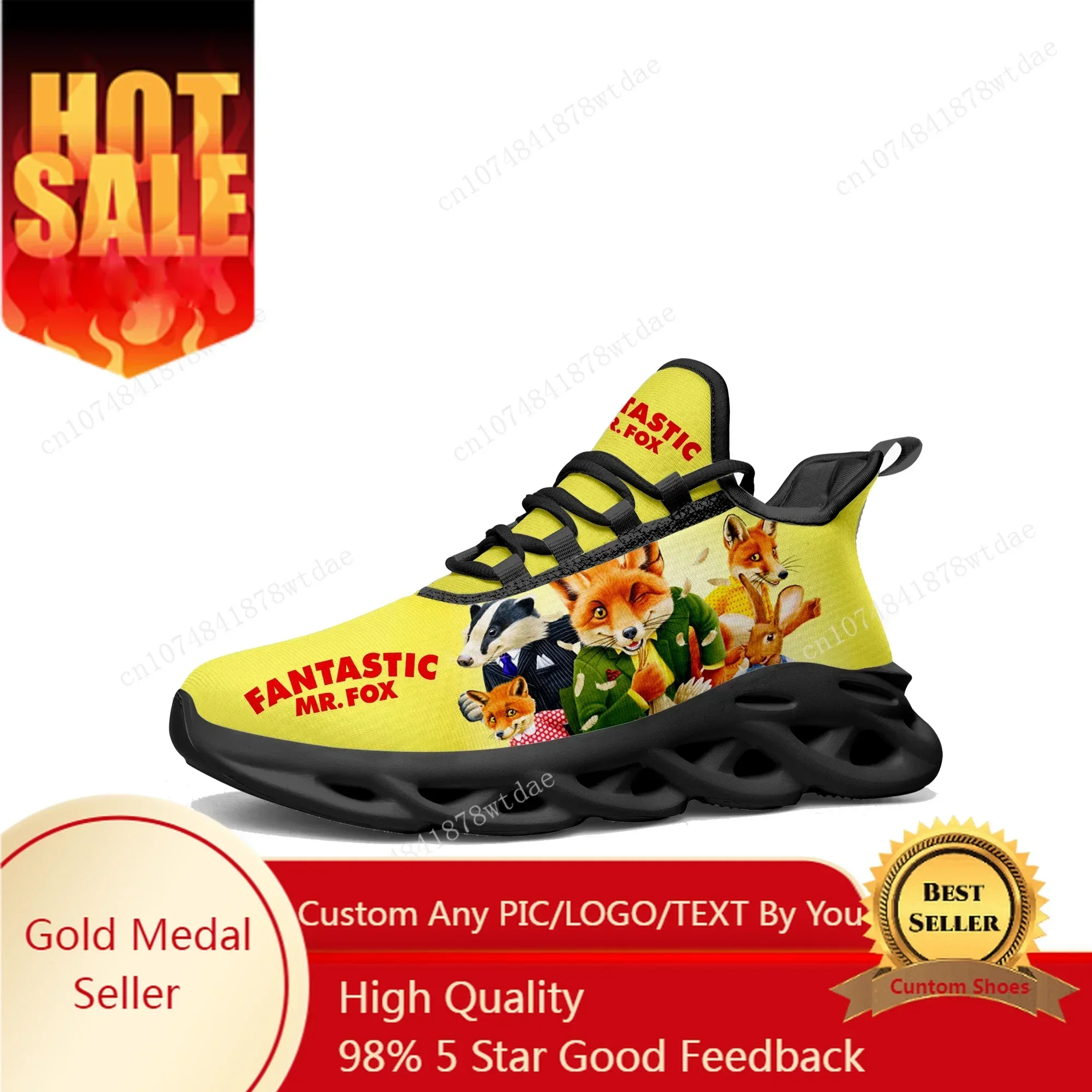 Fantásticas zapatillas planas Mr Fox para hombre y mujer, calzado deportivo para correr para adolescentes, calzado de malla con cordones personalizado de dibujos animados de Anime de alta calidad