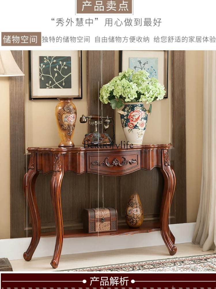 American solid wood entrance table European semi-round entrance table against the wall