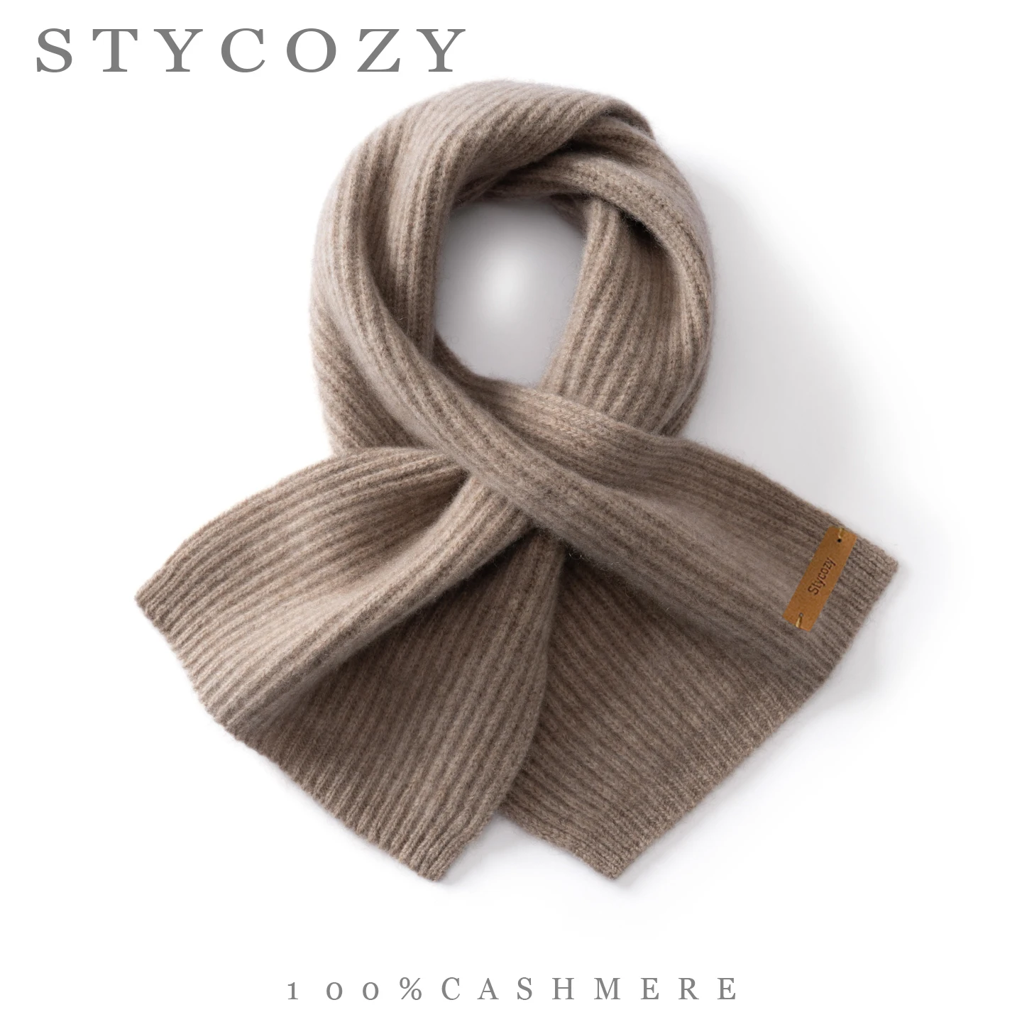 Unisex Cross Hole 100% Cashmere Short Scarf Ribbed Knit Neck Warmer Solid Color Soft Warm Neck Scarves Women Winter Accessories