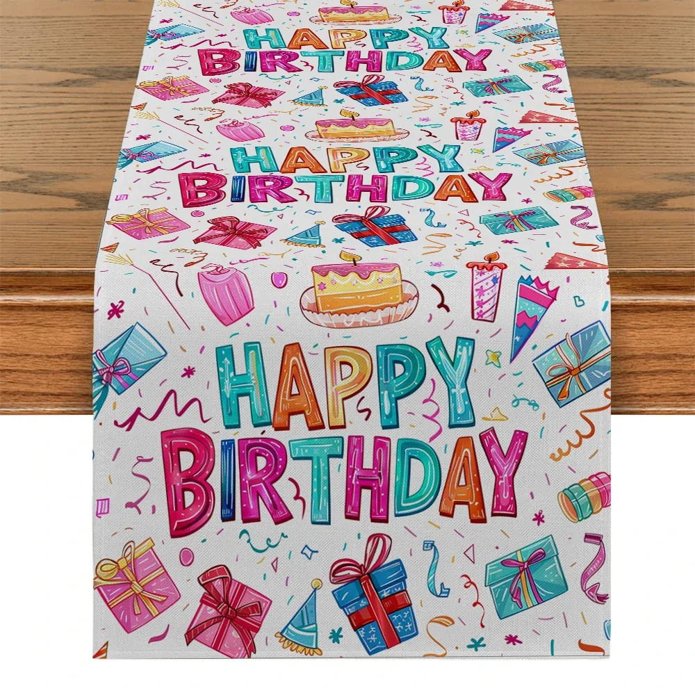 Happy Birthday Tablecloth Gift Table Runner Kitchen Table Decoration Indoor Outdoor Birthday and Family Party Decoration