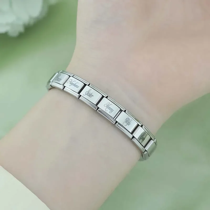 Hapiship Brother Aunt Son My Me Wife Grandpa Famlily Daddy Italian Charm LinksFit 9mm Stainless Steel Bracelet DIY Jewelry DJ215