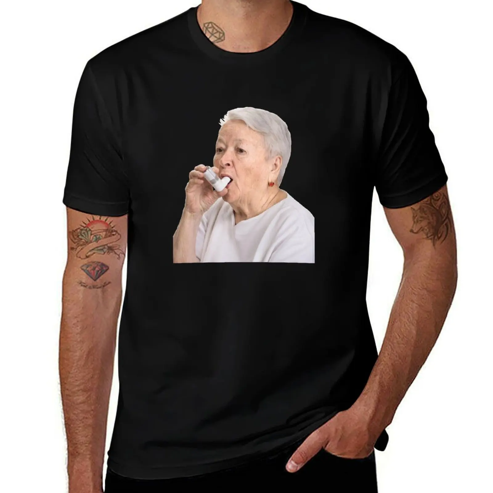 Old Lady with Inhaler T-Shirt Athletic Quick Dry T-Shirt for Men
