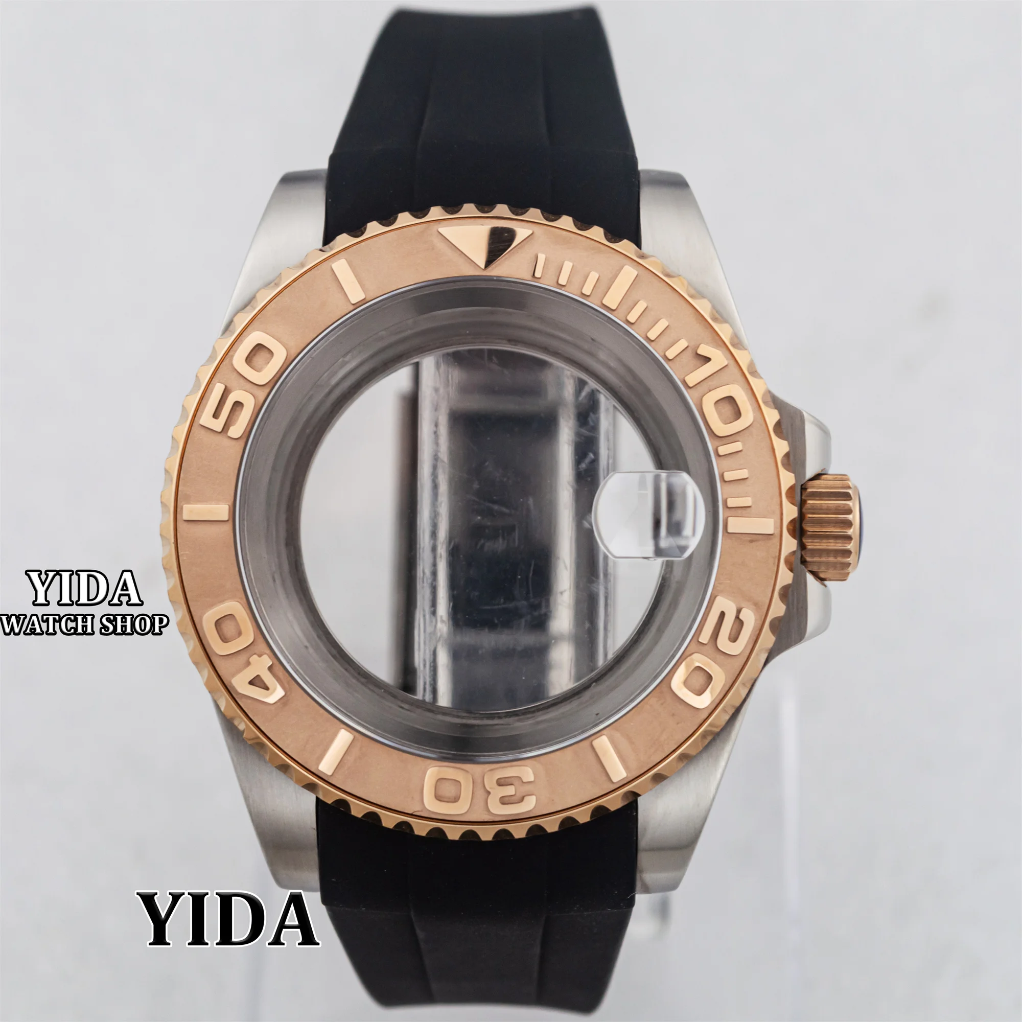 

40mm Rose Gold Watch Case Ceramic Bezel Sapphire Glass Solid Steel 100M Waterproof for NH35 Nh36 Nh34 Movement Yacht-master Case