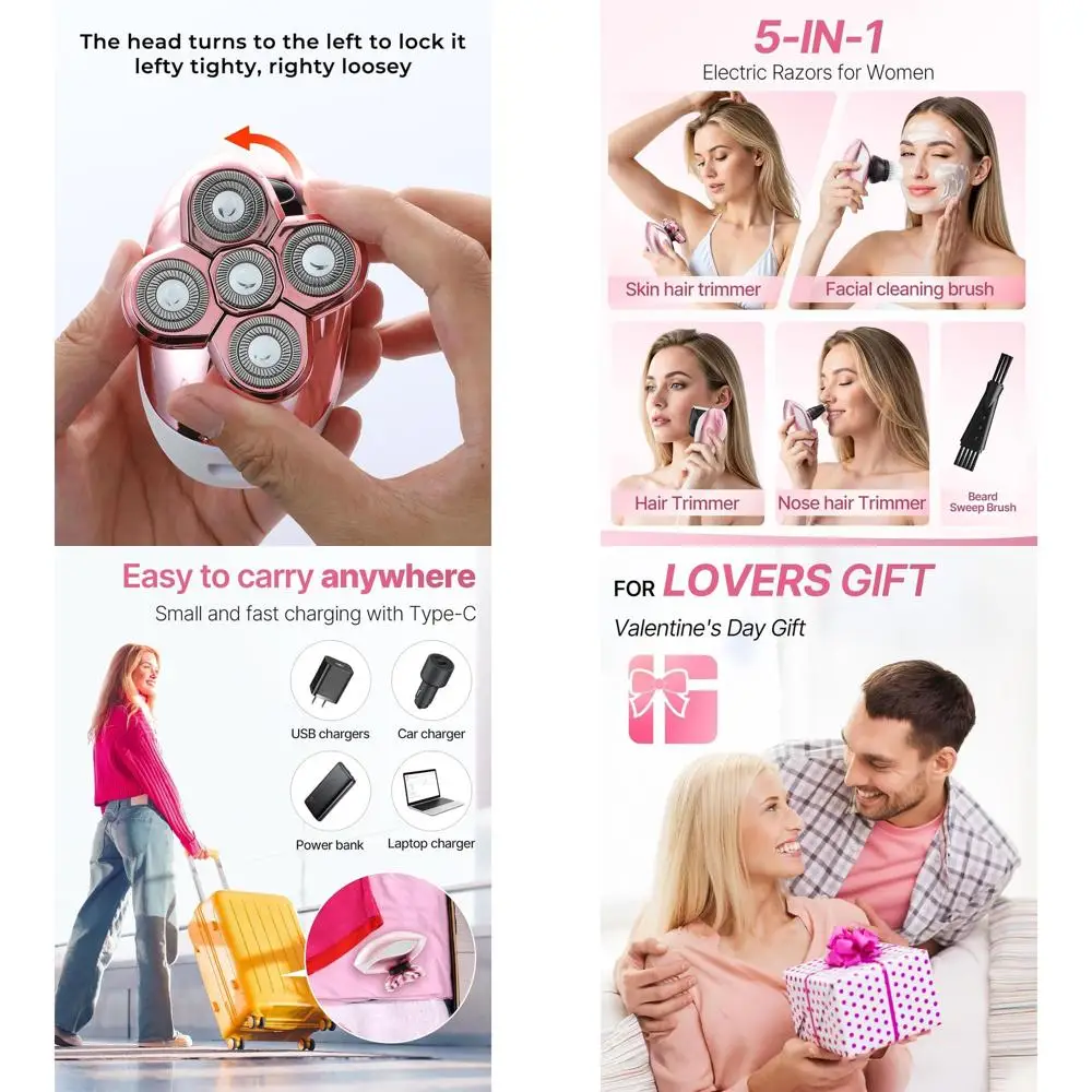 

Перезаряжаемая женская бритва 5-в-1 — водонепроницаемое средство для удаления волос на лице, подмышках, в зоне бикини, ногах