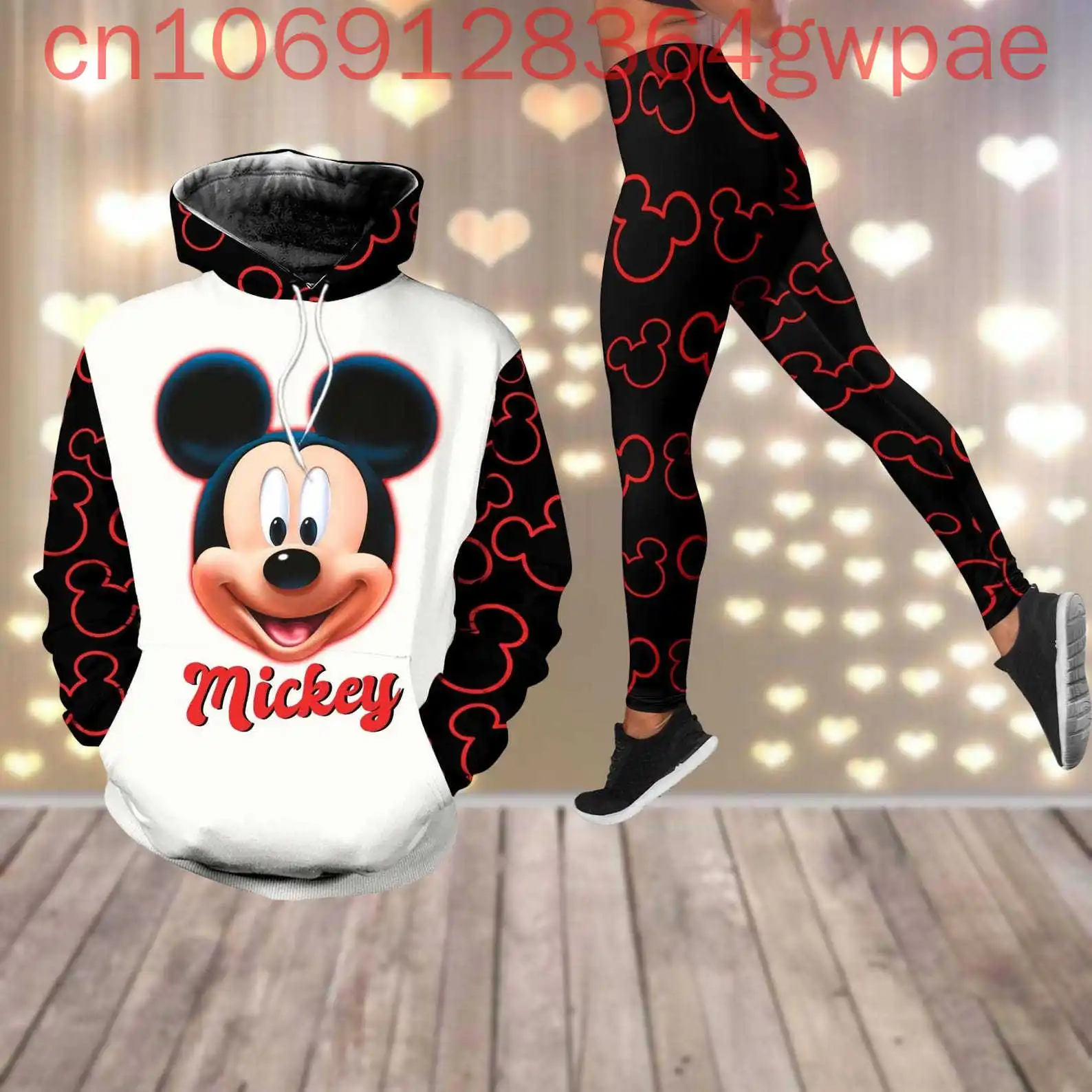 

Disney Mickey Women's Hoodie Legging Set Casual Cartoon Women's Yoga Pants Sweatshirt Fashion Sports Suit